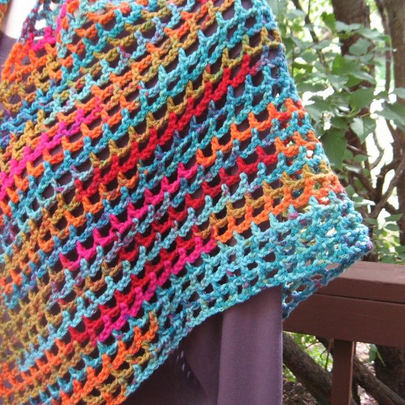 Boho Shawl Scarf Bohemian Accessories Multi Colored Shoulder Wrap Hand Crochet - Picture 3 of 7